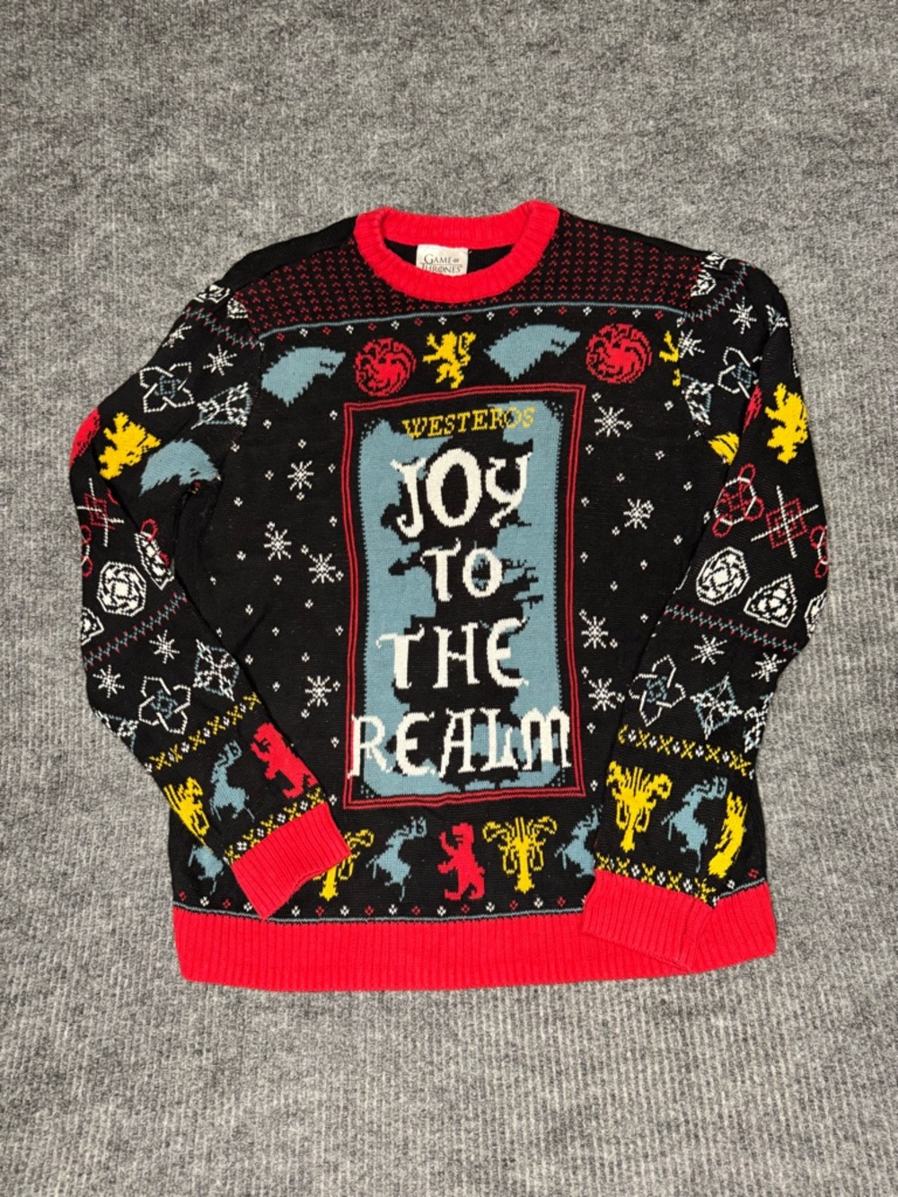 HBO GAME OF THRONES Size Large Ugly Christmas Sweater Westeros Joy To The Realm